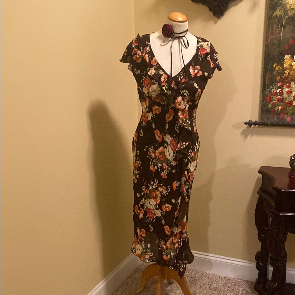 Floral Coral and Brown Dress